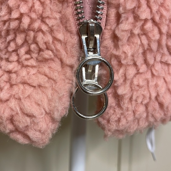 Topshop Women’s Borg Zip Up Teddy Sherpa Jacket Coat Pink Sz 6 Oversized Cuddly - Picture 6 of 12